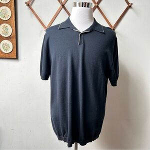 Brandini Perforated Pima Cotton Black Polo Shirt